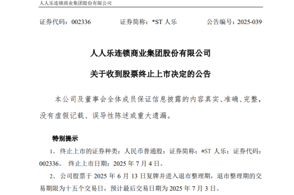 国荣配资 002336，退市！